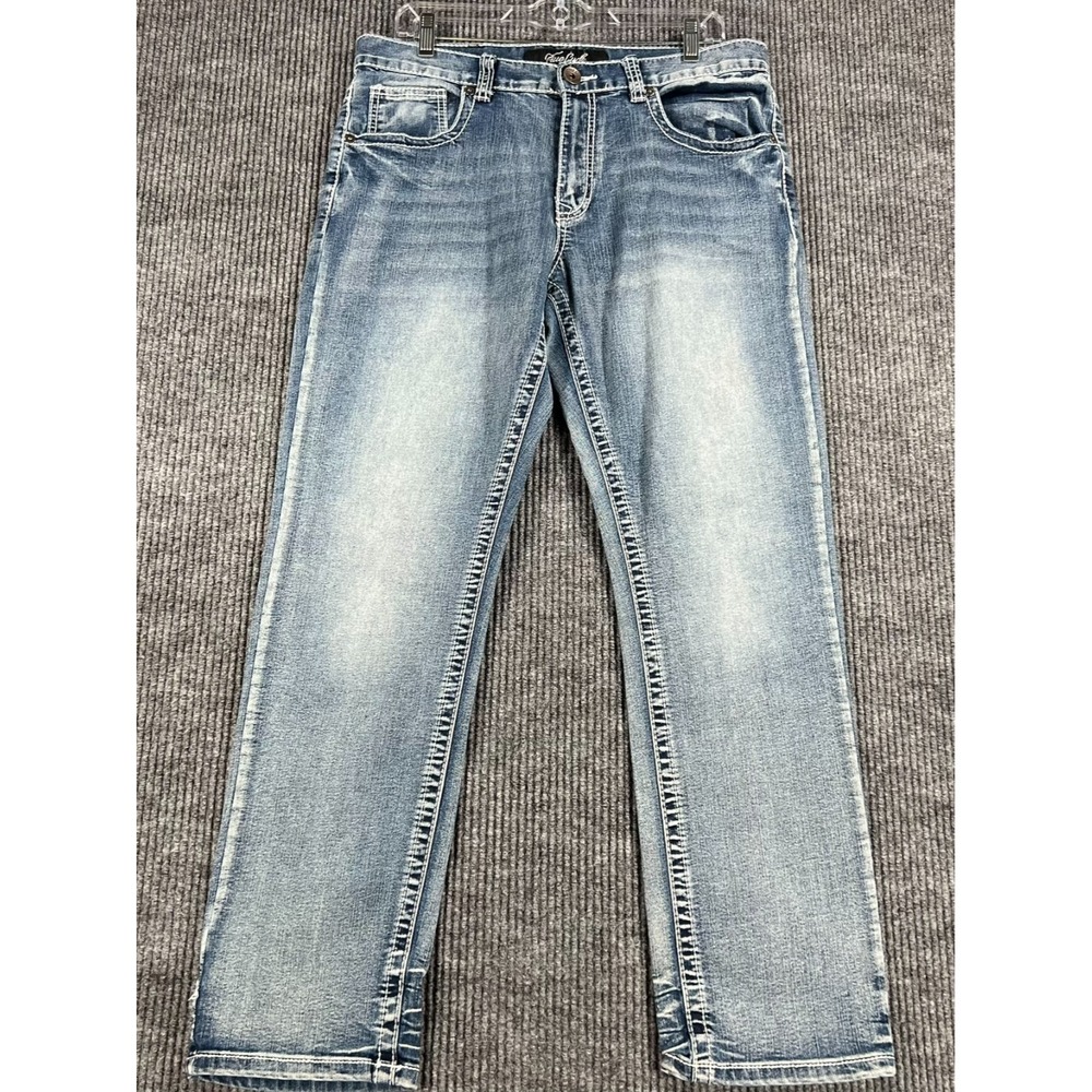 True Luck Jeans Mens Size 34x32 Blue Denim Casual Preppy Comfort Stretch
